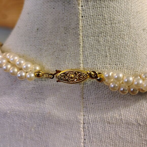 Vtg Braided Twisted Glass Seed Pearls Necklace Gold Tone Clasp - Picture 5 of 7